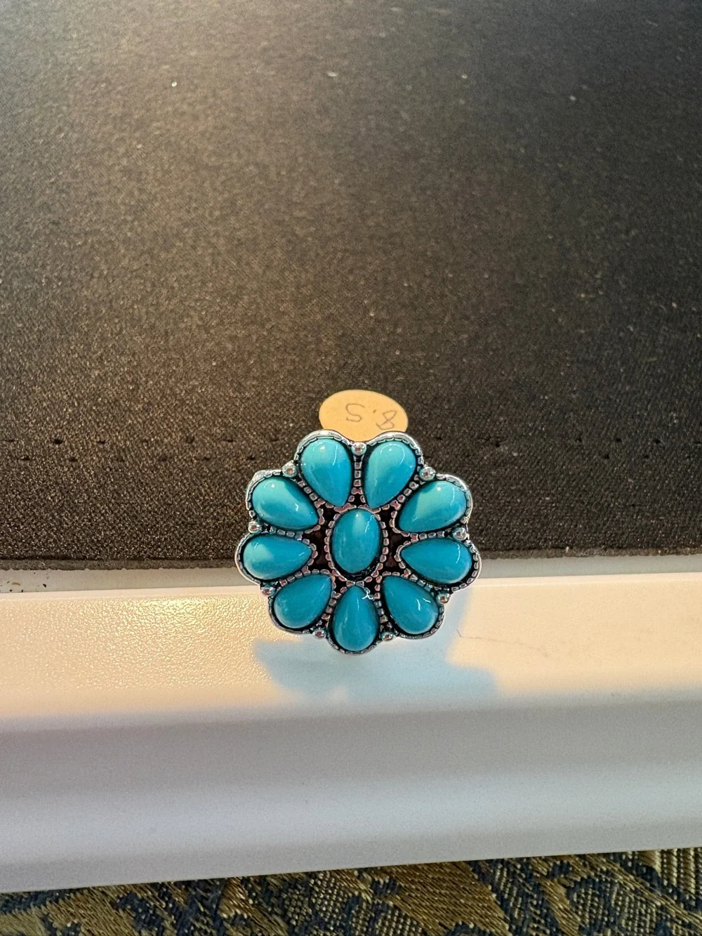 Turquoise Floral Statement Ring - Size 8.5